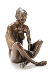 Appraisal: American School Cradling Nude Bronze Sculpture American school th st