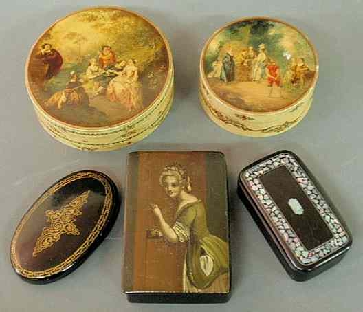 Appraisal: Two th c round French ivory paint decorated boxes- largest