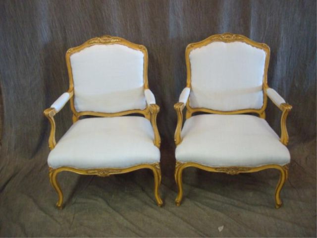 Appraisal: Pr of upholstered Louis XV style arm chairs from a