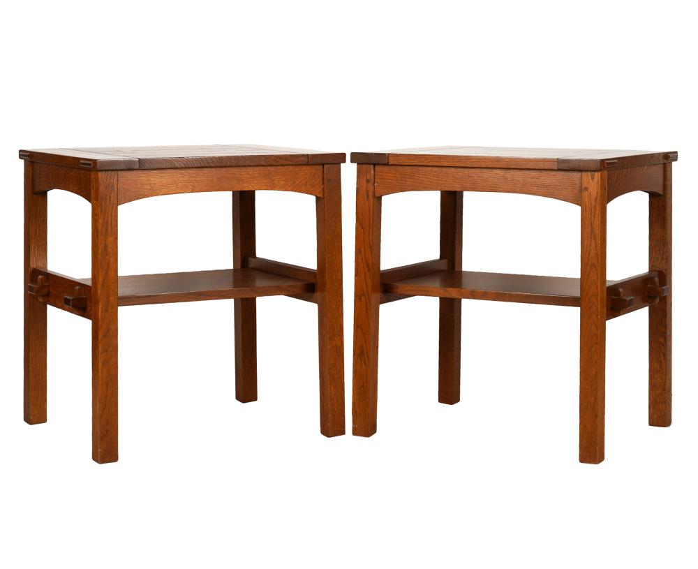 Appraisal: PAIR OF STICKLEY OAK LAMP TABLESmodern branded Stickley mark and