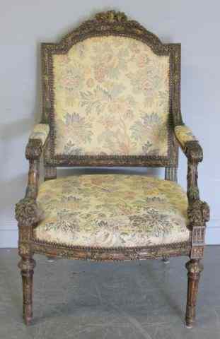 Appraisal: Louis XV Style Carved Armchair With cornucopia arm supports From