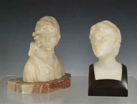 Appraisal: SOUTEUR BUST OF A GIRL CIRCA marble with bronze mount