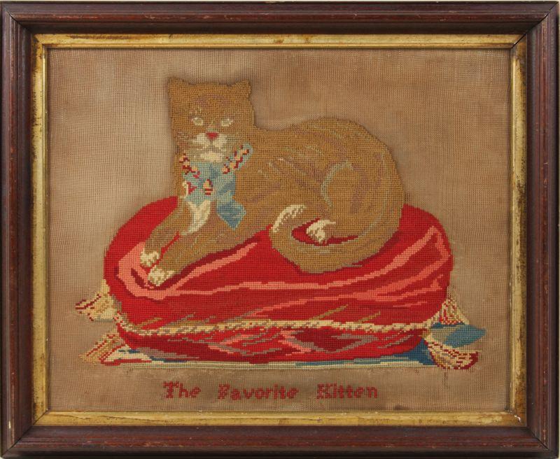 Appraisal: Pictorial Needlework My Favorite Kitten American th c worked in