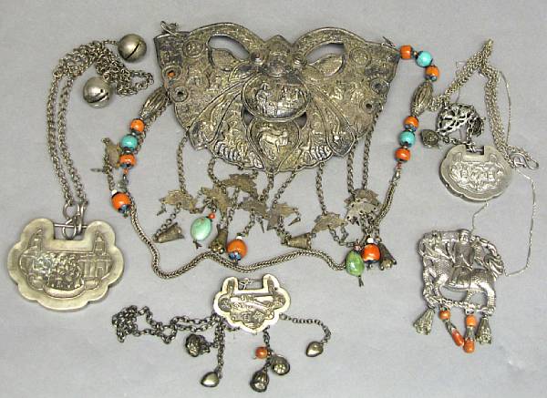 Appraisal: A group of nine Mandarin silver and silvered metal necklaces