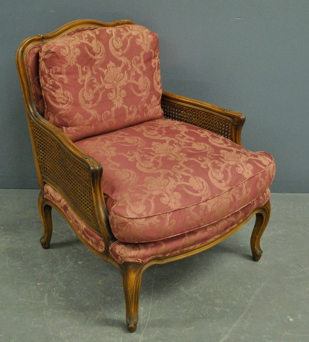 Appraisal: - Louis XVI style caned walnut armchair h x w