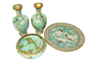 Appraisal: A pair of Chinese cloisonne enamelled baluster vases decorated with