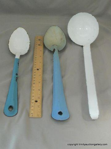 Appraisal: Vintage Kitchen Trio - Utensils Spoons Ladle - Nice graniteware