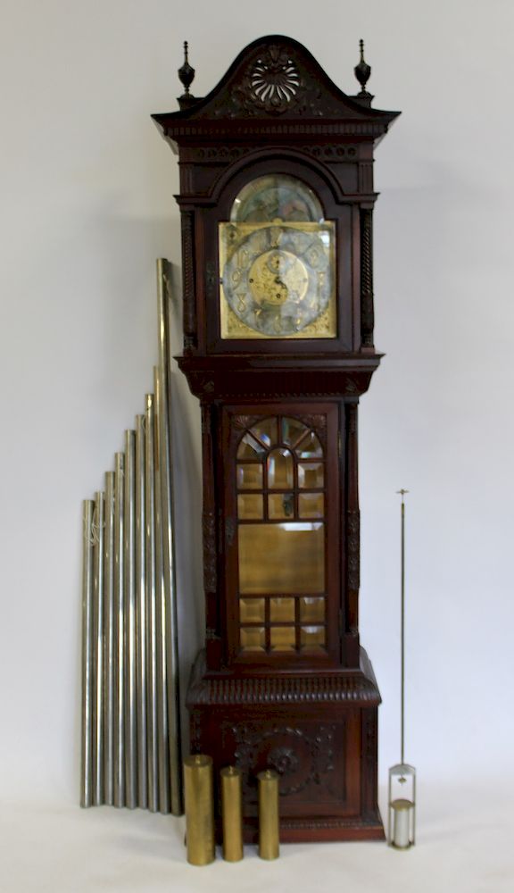 Appraisal: Spaulding Co Tube Tall Case Clock with Moonphase and Carved