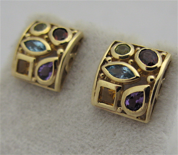 Appraisal: PAIR OF MULTI-COLOR GEMSTONE EARRINGS K yellow gold Each set