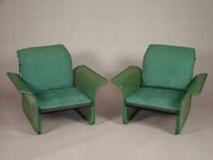 Appraisal: Two Conran green metal chairs the tubular mesh shaped backs