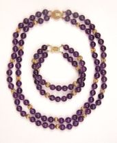 Appraisal: Beaded Amethyst Set Double strand necklace and bracelet set with