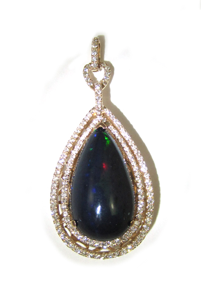 Appraisal: BLACK OPAL AND DIAMOND PENDANT The large k rose gold