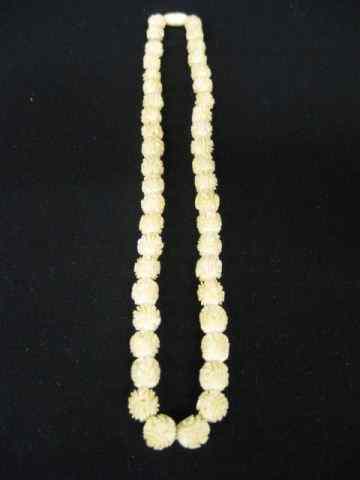 Appraisal: Carved Ivory Bead Necklace rose decor '' long