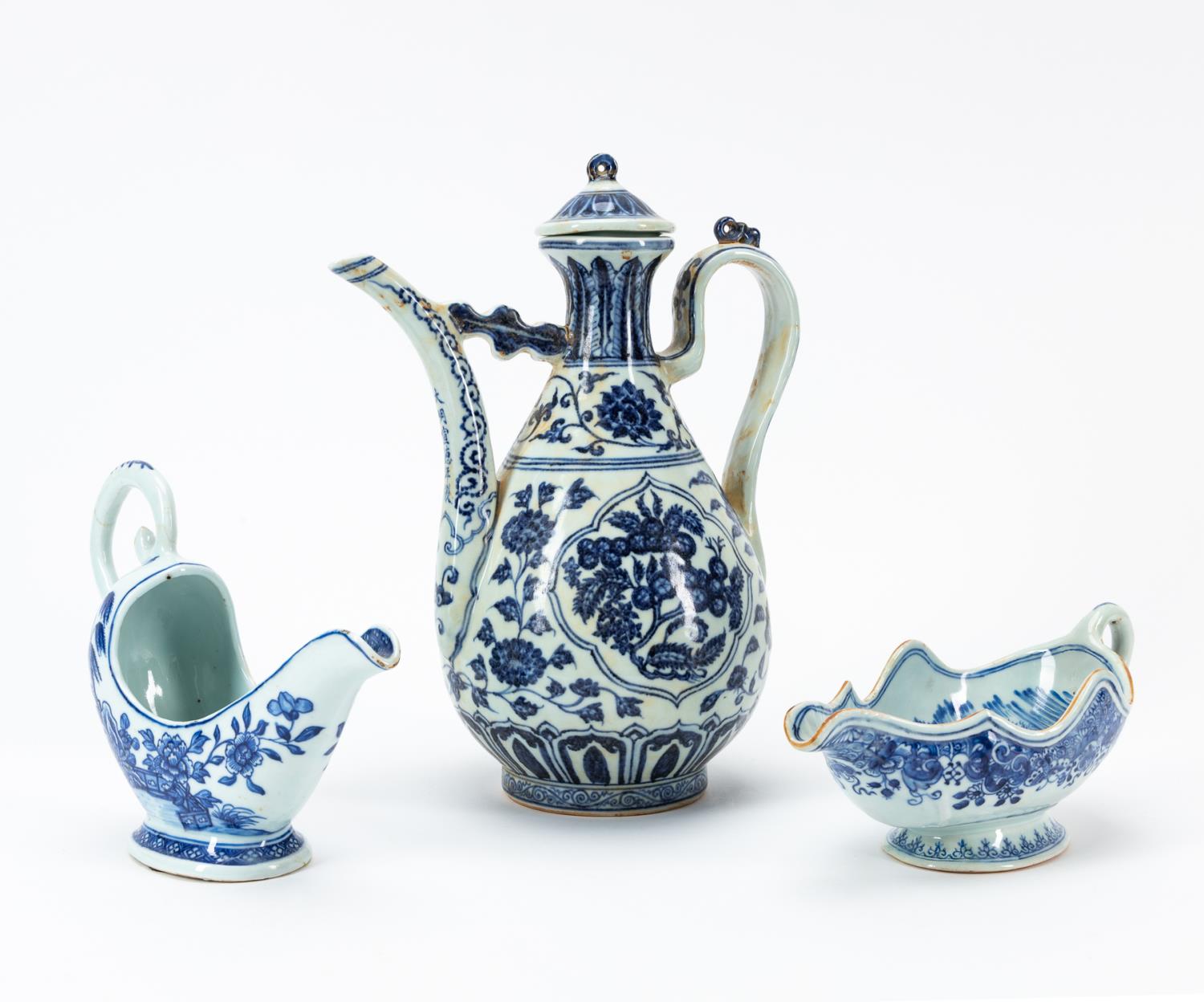 Appraisal: PCS CHINESE BLUE WHITE TABLE ARTICLES Three Chinese blue and