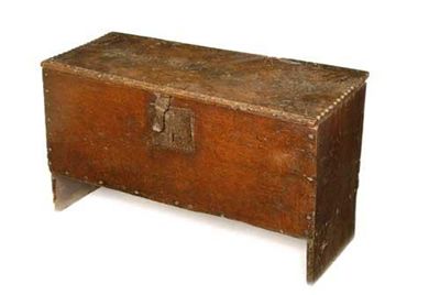 Appraisal: A Charles II boarded oak chest the interior with a