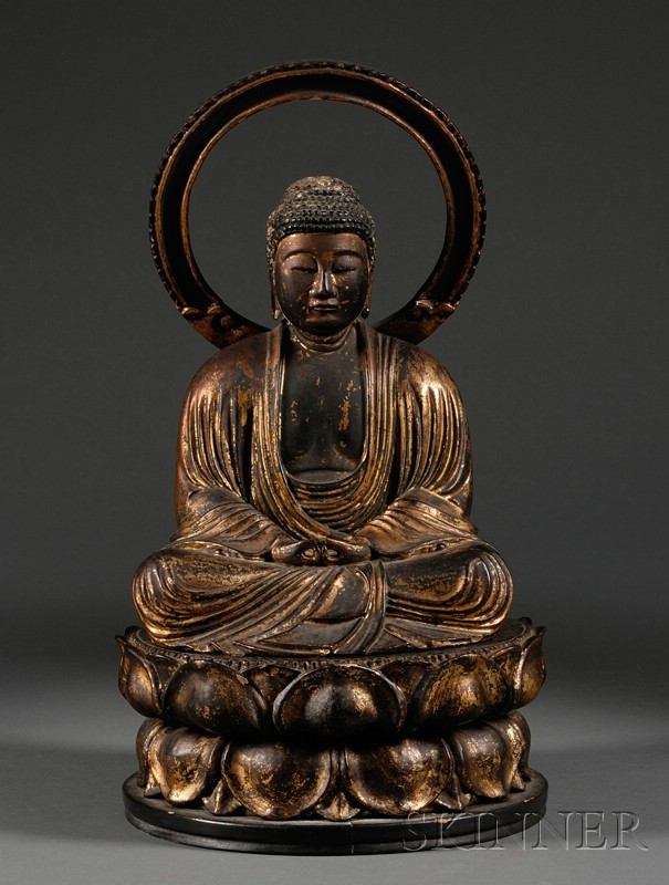 Appraisal: Image of Amida Buddha Japan th century carved wood with