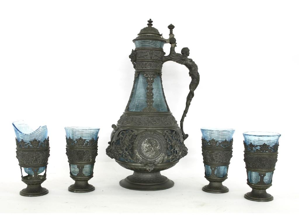 Appraisal: Victorian pewter mounted and blue ringed glass baluster claret jug