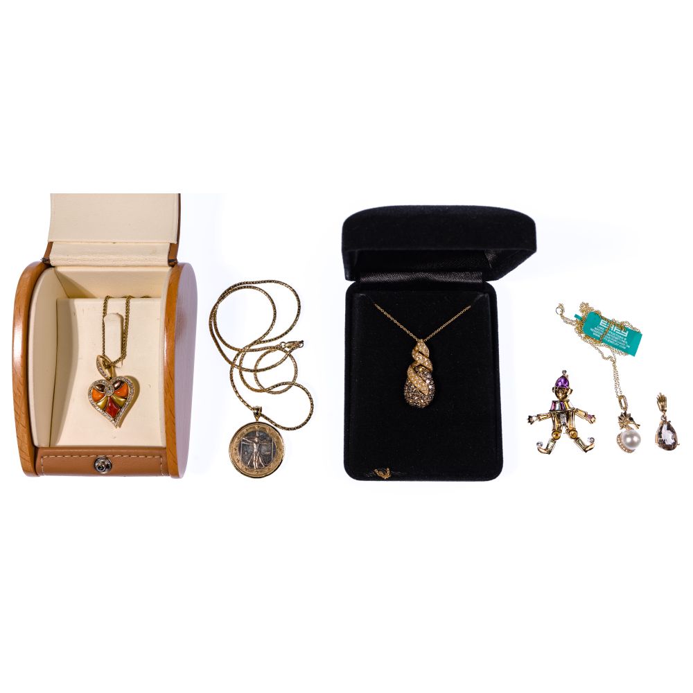 Appraisal: K YELLOW GOLD PENDANT AND NECKLACE ASSORTMENT items including an