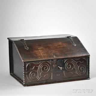 Appraisal: Oak Slant-lid Box England th th century with two S-scroll