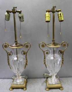 Appraisal: Pair of Fine Quality Cut Glass Gilt Metal Mounted Urn