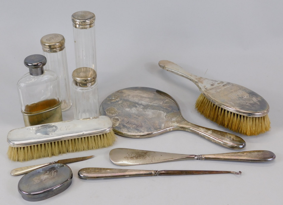 Appraisal: Various silver mounted dressing table items to include cut glass