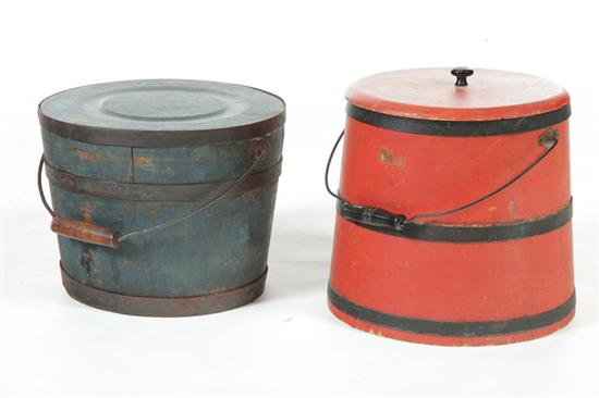 Appraisal: TWO PAINTED BUCKETS American nd half- th century wood and