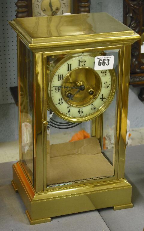 Appraisal: French four glass two train mantel clock the movement striking