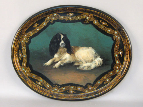 Appraisal: English paper mache tray th c decorated with a portrait