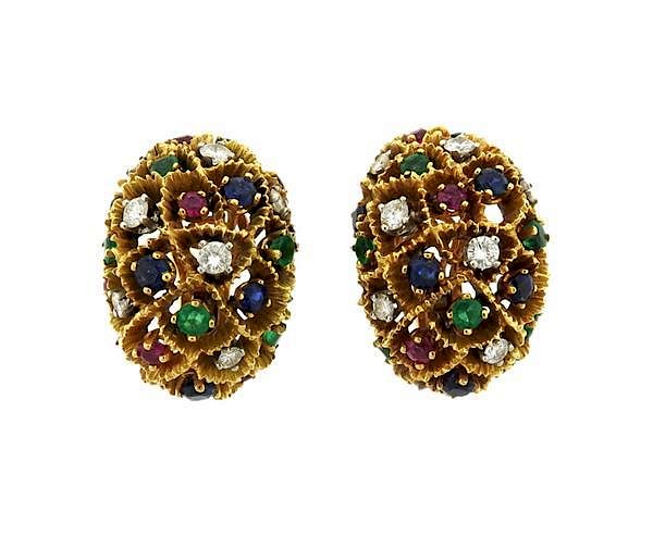 Appraisal: K Gold Diamond Multi Gemstone Cocktail Earrings METAL K gold