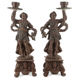 Appraisal: Two Neapolitan Carved and Painted Figural Pricket Sticks th Century