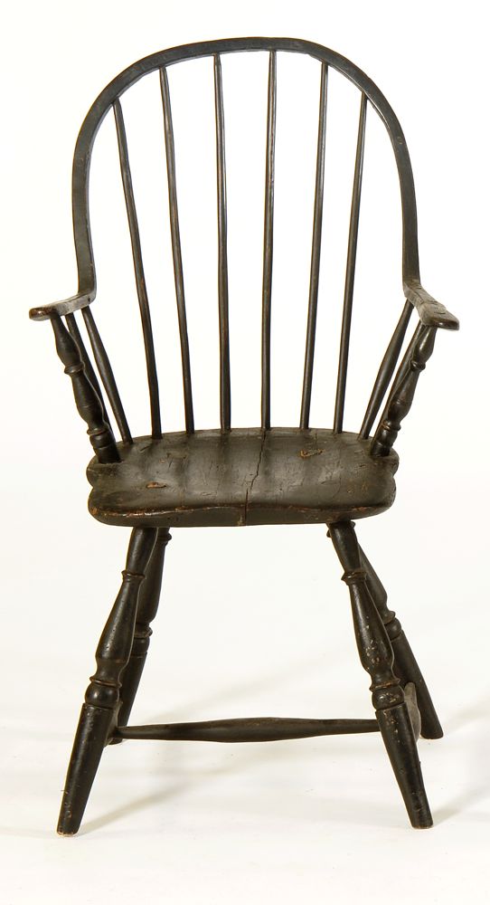 Appraisal: ANTIQUE AMERICAN CONTINUOUS-ARM WINDSOR CHAIR Rhode IslandIn old black paint