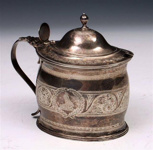 Appraisal: A GEORGE III SILVER MUSTARD POT oval baluster shaped with