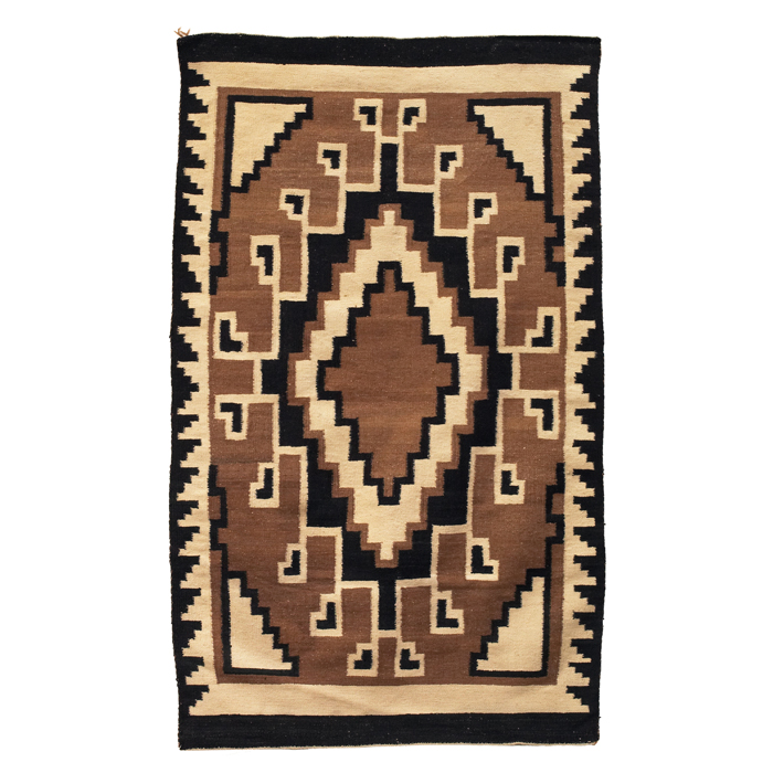 Appraisal: Navajo rug c diamond pattern in cream brown and black