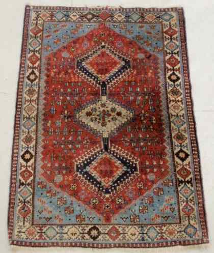 Appraisal: Persian oriental mat red field and three center medallions '