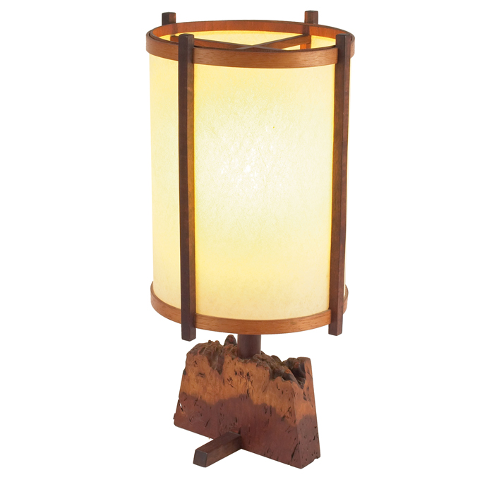 Appraisal: George Nakashima table lamp s burled walnut base with free