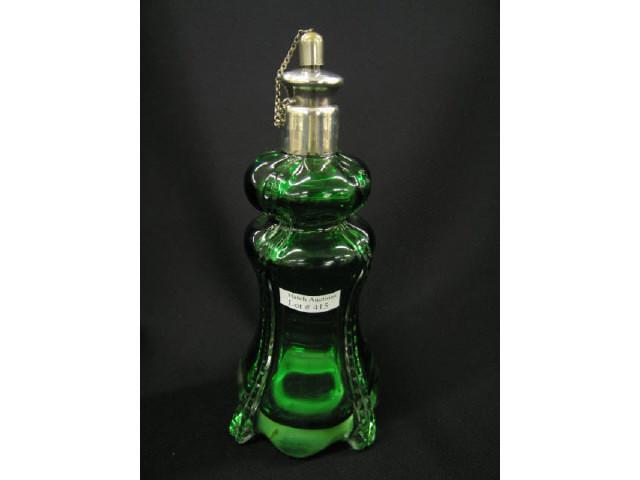 Appraisal: Victorian Art Glass Sterling Perfumer Lamp rich emerald green sterling