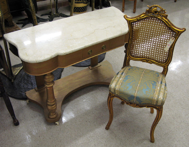 Appraisal: VICTORIAN MARBLE-TOPPED DRESSING TABLE WITH CHAIR English late th century