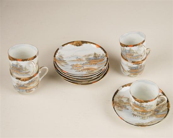 Appraisal: Japanese Eggshell Porcelain five handpainted demitasse cups and six matching