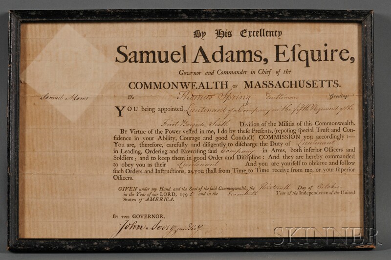 Appraisal: Adams Samuel - Signer from Massachusetts Signed document one page