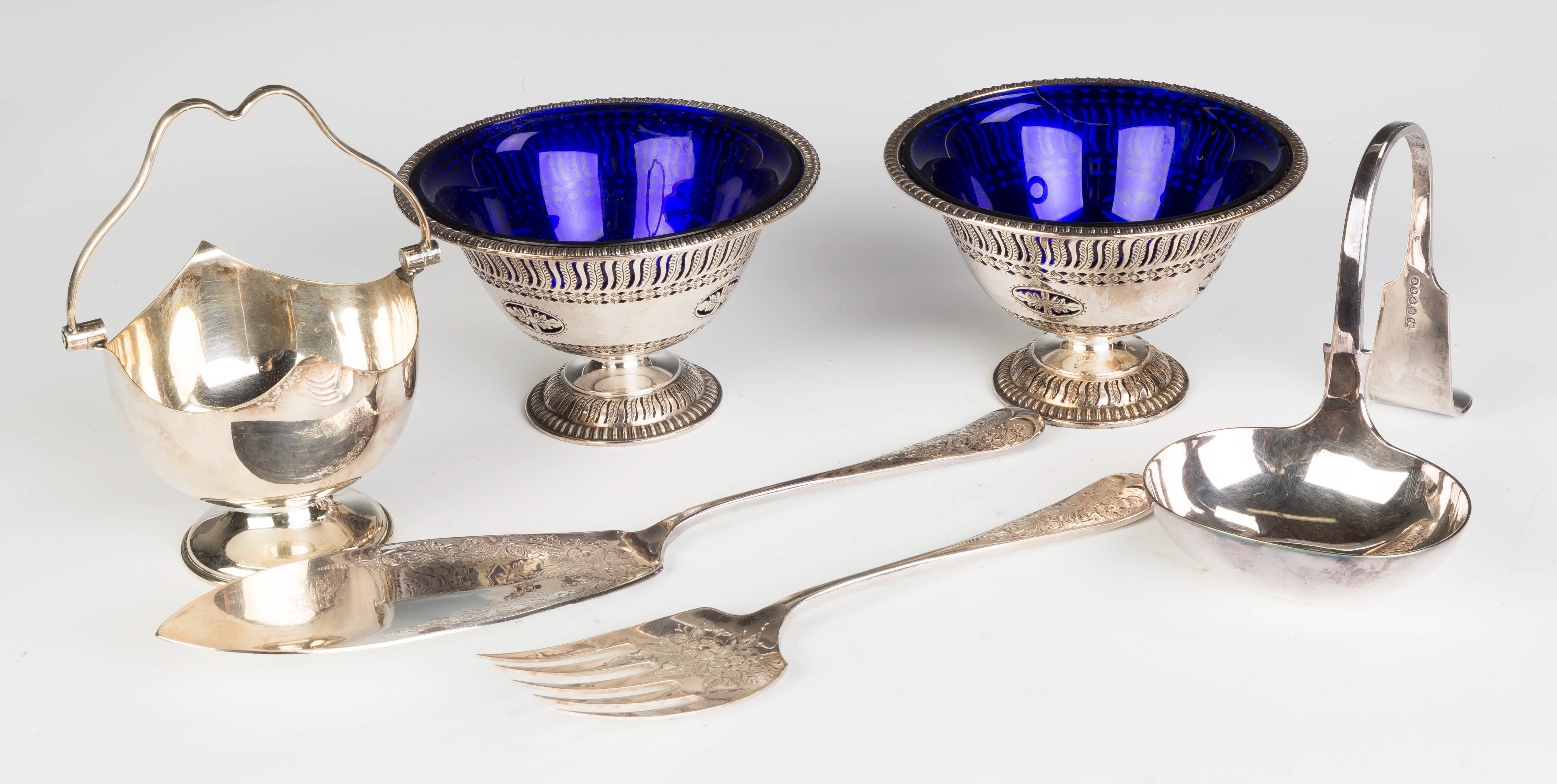 Appraisal: Group of Silver Plate Table Articles Compotes with cobalt liners