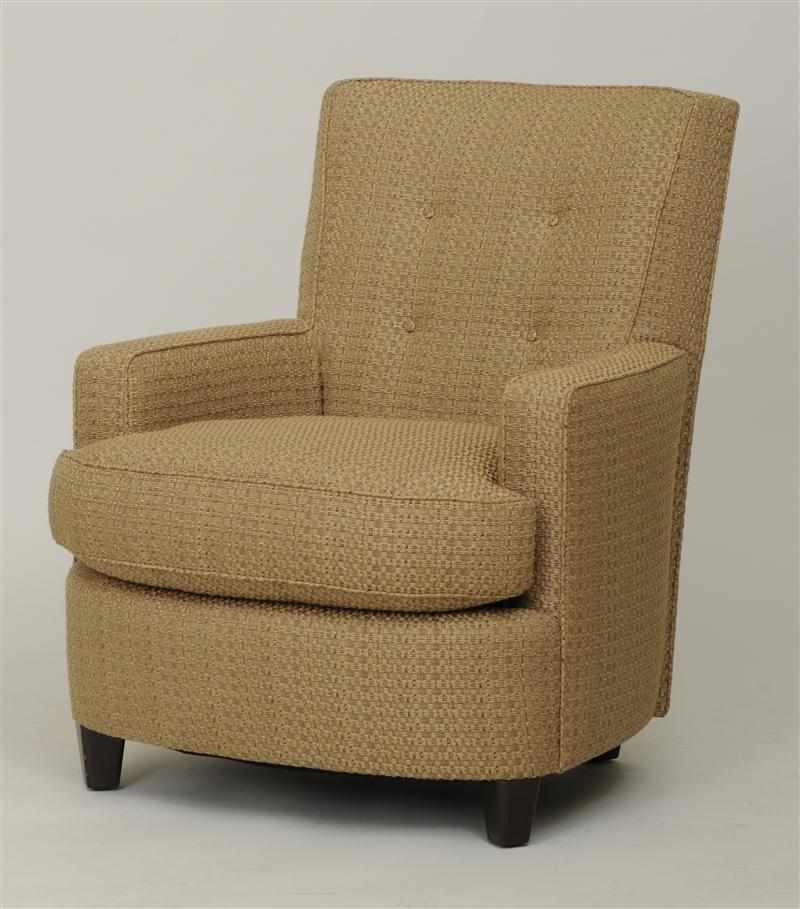 Appraisal: MODERN UPHOLSTERED LIBRARY ARMCHAIR The classically tailored buttoned backrest above