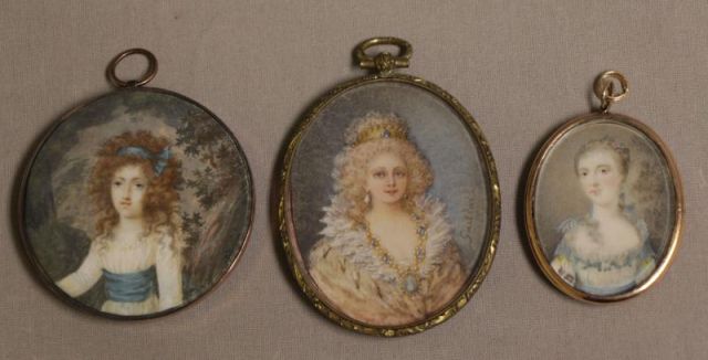 Appraisal: Portrait Miniatures of Young Ladies onIvory Bone Young lady in