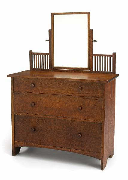 Appraisal: A Gustav Stickley child's spindle-back oak dresser - variation of