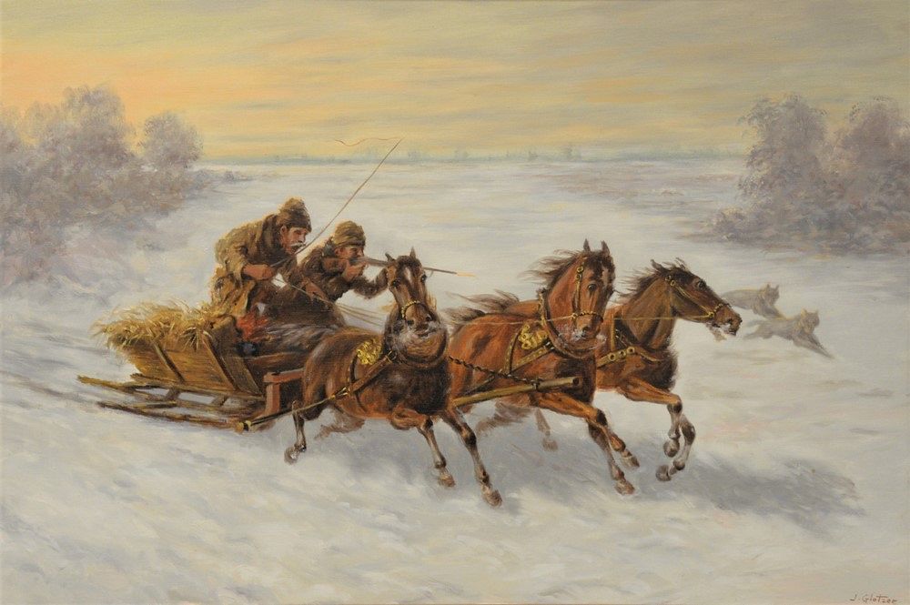 Appraisal: Joseph Glotzer American - Protecting the Horses oil on canvas