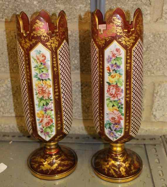 Appraisal: A PAIR OF TH CENTURY BOHEMIAN OVERLAID CYLINDRICAL VASES each