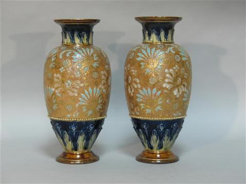 Appraisal: PAIR OF ROYAL DOULTON LAMBETH VASES Impressed marks initials r