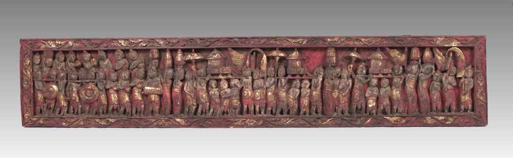 Appraisal: A LONG INDIAN OR BALINESE RED LACQUER AND GILT CARVED