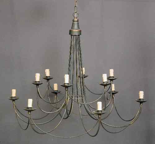 Appraisal: A modern green painted metal twelve light electrolier ins diameter