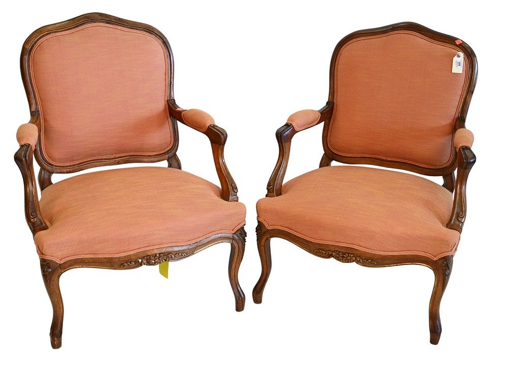 Appraisal: Pair of Walnut Louis XV Style Fauteuils height inches width