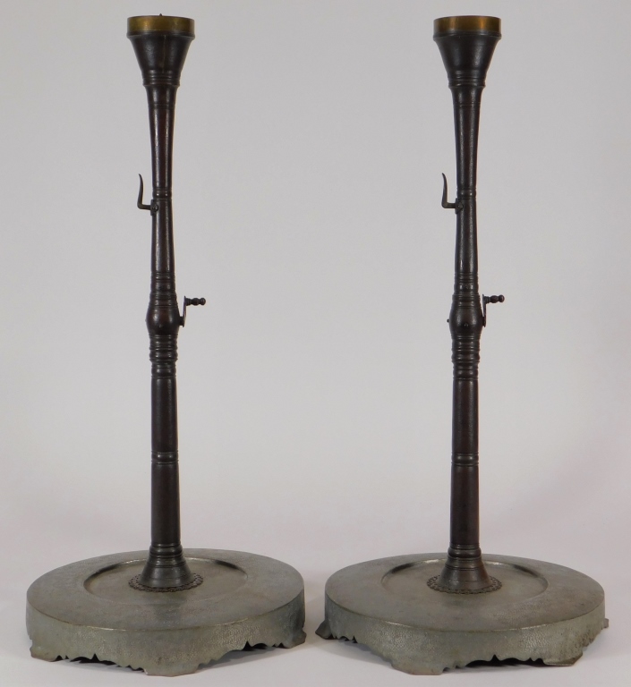 Appraisal: PR JAPANESE PAKTONG PRICKET MECHANICAL CANDLESTICK Japan Meiji PeriodCorsetted column